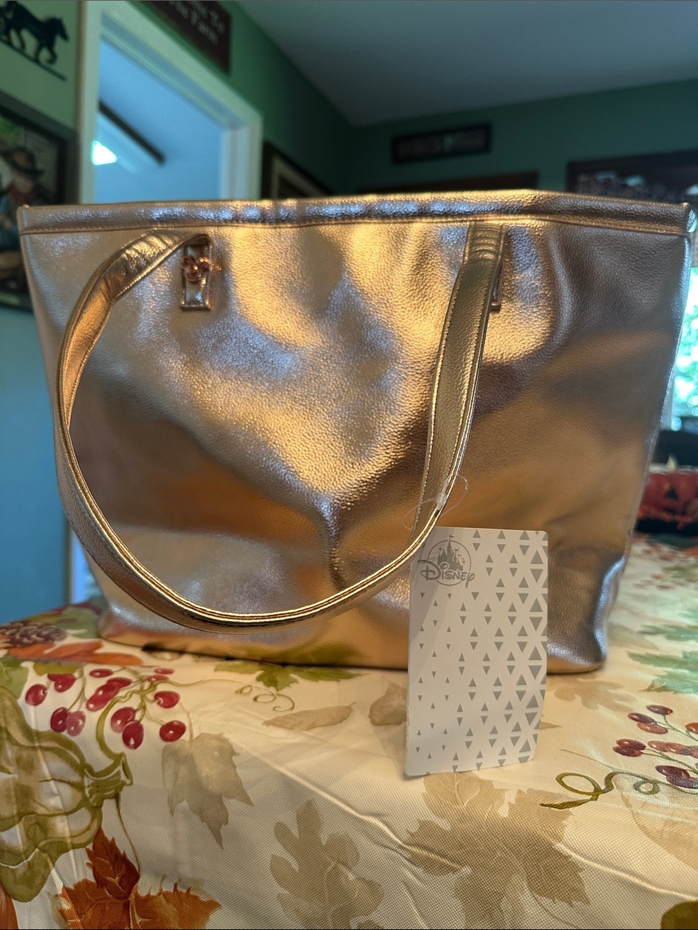 Disney Rose Gold Metallic Tote Bag with Shoulder Straps